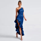 Damen Elegantes asymmetrisches Abendkleid mit Rüsche EB