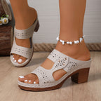 Damen Bequeme Holz-Blockabsatz-Sandaletten mit atmungsaktivem Design EB