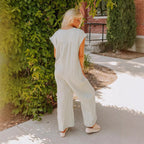 Damen Weitgeschnittener Jumpsuit mit Knopfleiste und Taschen EB