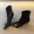 Damen elegante High Heel Stiefeletten mit modischer Schnallenverzierung EB