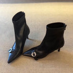 Damen elegante High Heel Stiefeletten mit modischer Schnallenverzierung EB