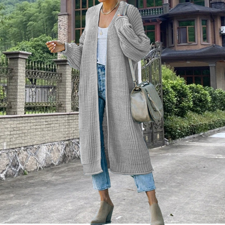 Damen Langer Strickmantel mit offener Front und lässigem Schnitt EB