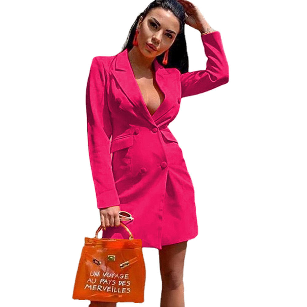 Damen Elegant geschnittenes Blazer-Kleid mit doppelter Knopfleiste EB