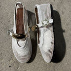 Damen Ballerinas mit modischem Netzdesign und dekorativem Riemchen EB