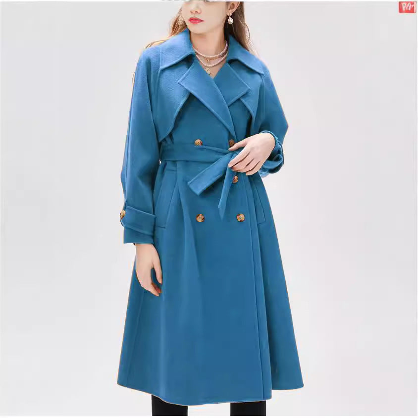 Damen gefütterter Trenchcoat mit großem Revers und Taillengürtel EB
