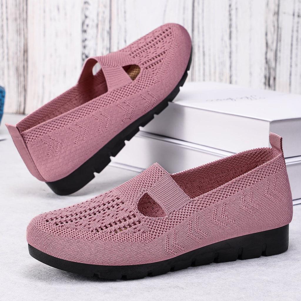 Damen Bequeme Slip-On Freizeitschuhe mit atmungsaktivem Strickdesign EB