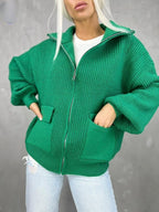 Damen Übergangsstrickjacke mit breitem Reißverschluss und praktischen Taschen EB