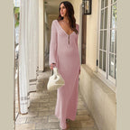 Damen elegantes Häkelkleid mit tiefem Ausschnitt EB