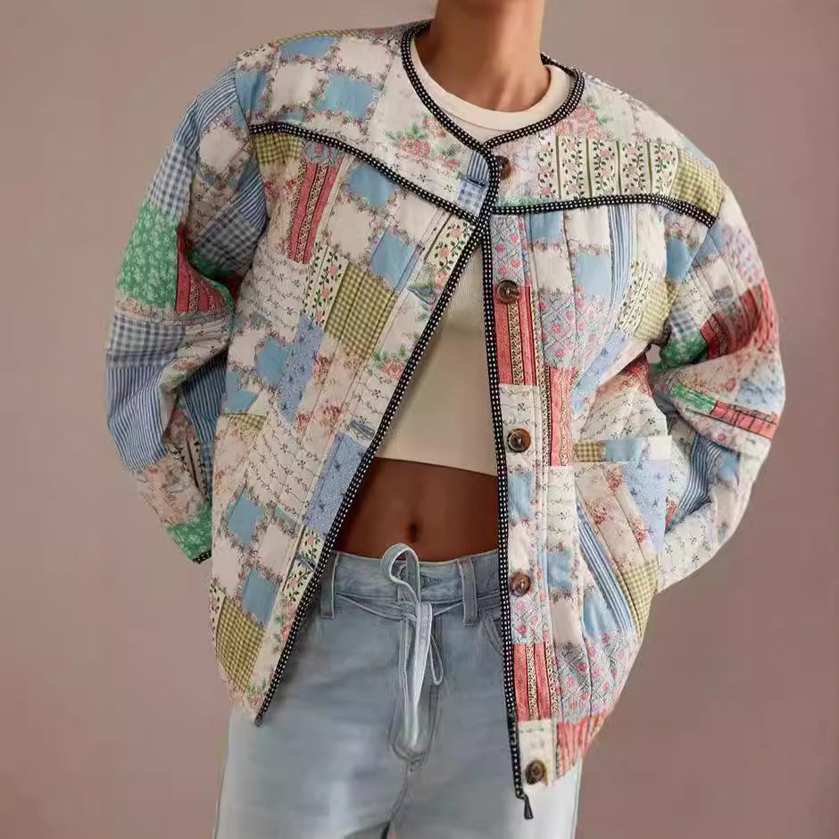 Damen Gestepptes Patchwork-Bomberjacke EB
