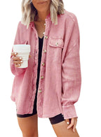 Damen Lässiges Overshirt mit Struktur und Druckknopfverschluss EB