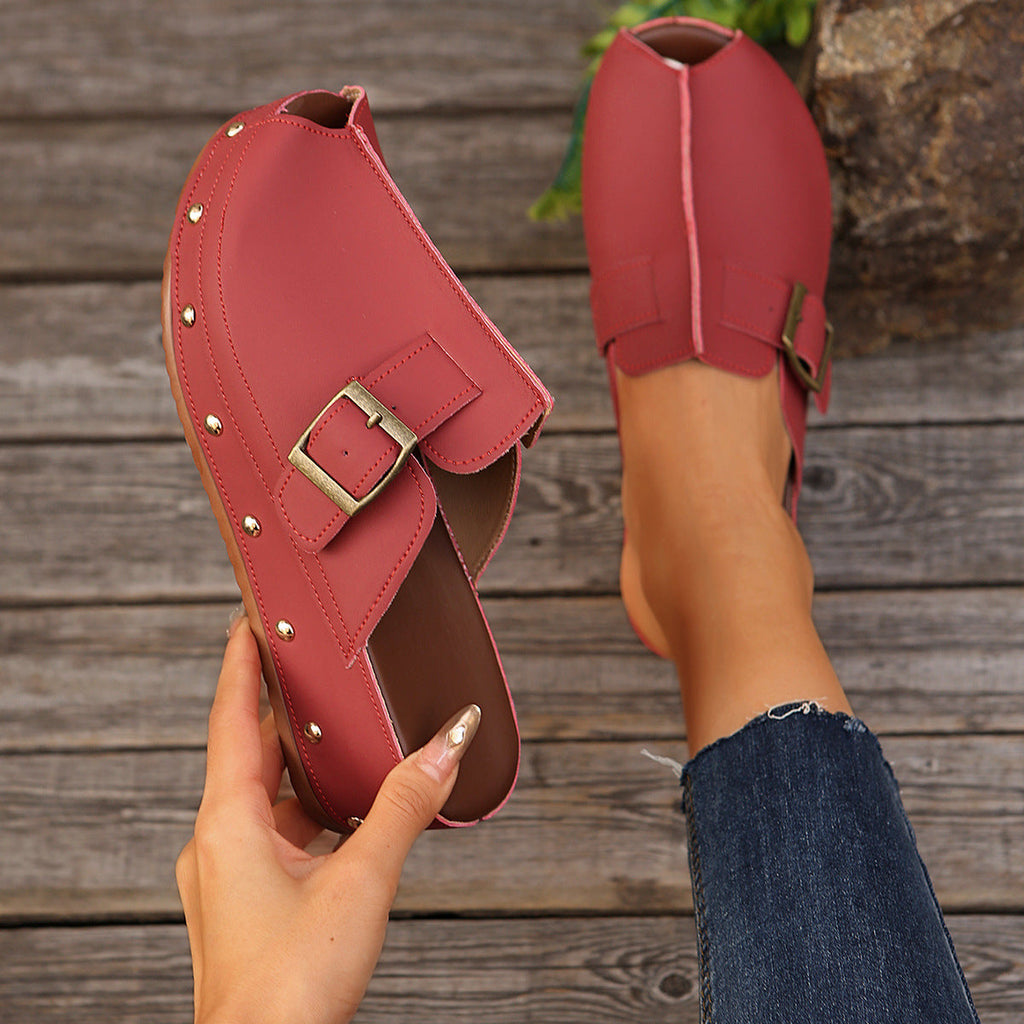 Damen Clogs mit modischem Schnallen-Design und trendiger Metallverzierung EB