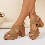 Damen Komfortable Blockabsatz-Sandalen im Cut-Out-Design EB