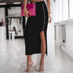 Damen Eleganter Strickrock mit Knopfdetail und Schlitz EB
