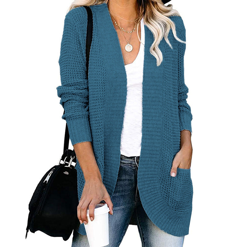 Damen legerer Strickmantel mit Taschen und offenen Front EB