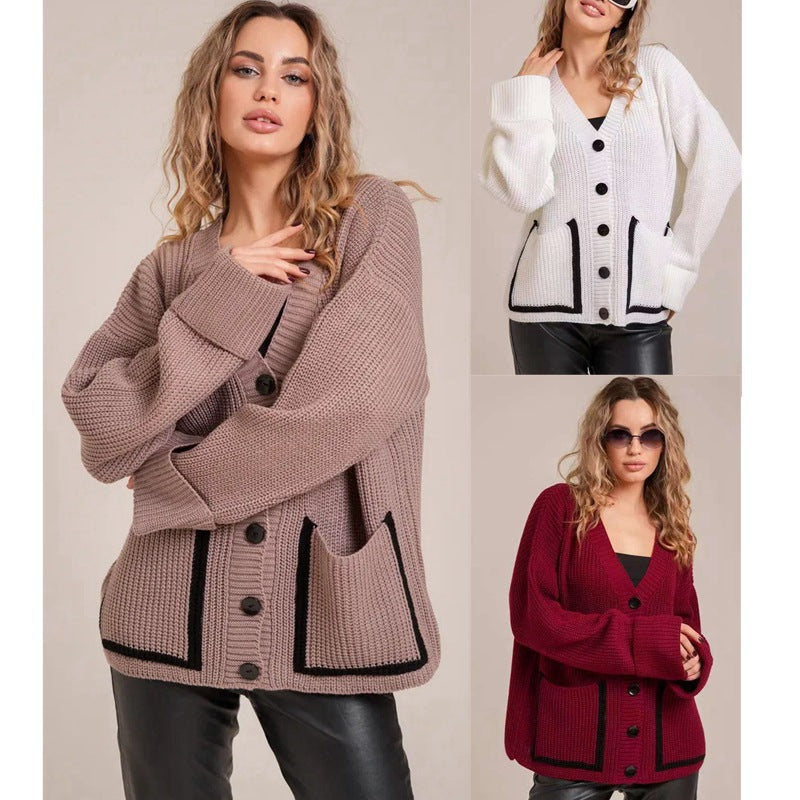 Damen Grober Strickcardigan mit modernen Knopfdetails und lässigem Schnitt EB