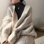 Damen Großer Strickmantel mit Zopfmuster und lässigem Schnitt EB