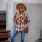 Damen Karottenjacke im lässigen Oversized-Stil mit kontrastierenden Karomustern EB