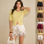 Damen-Satins-Shorts mit Spitzenbesatz und elastischem Bund