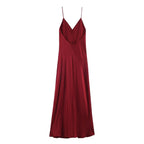 Damen elegantes Maxikleid mit schickem V-Ausschnitt und seitlichem Schlitz EB