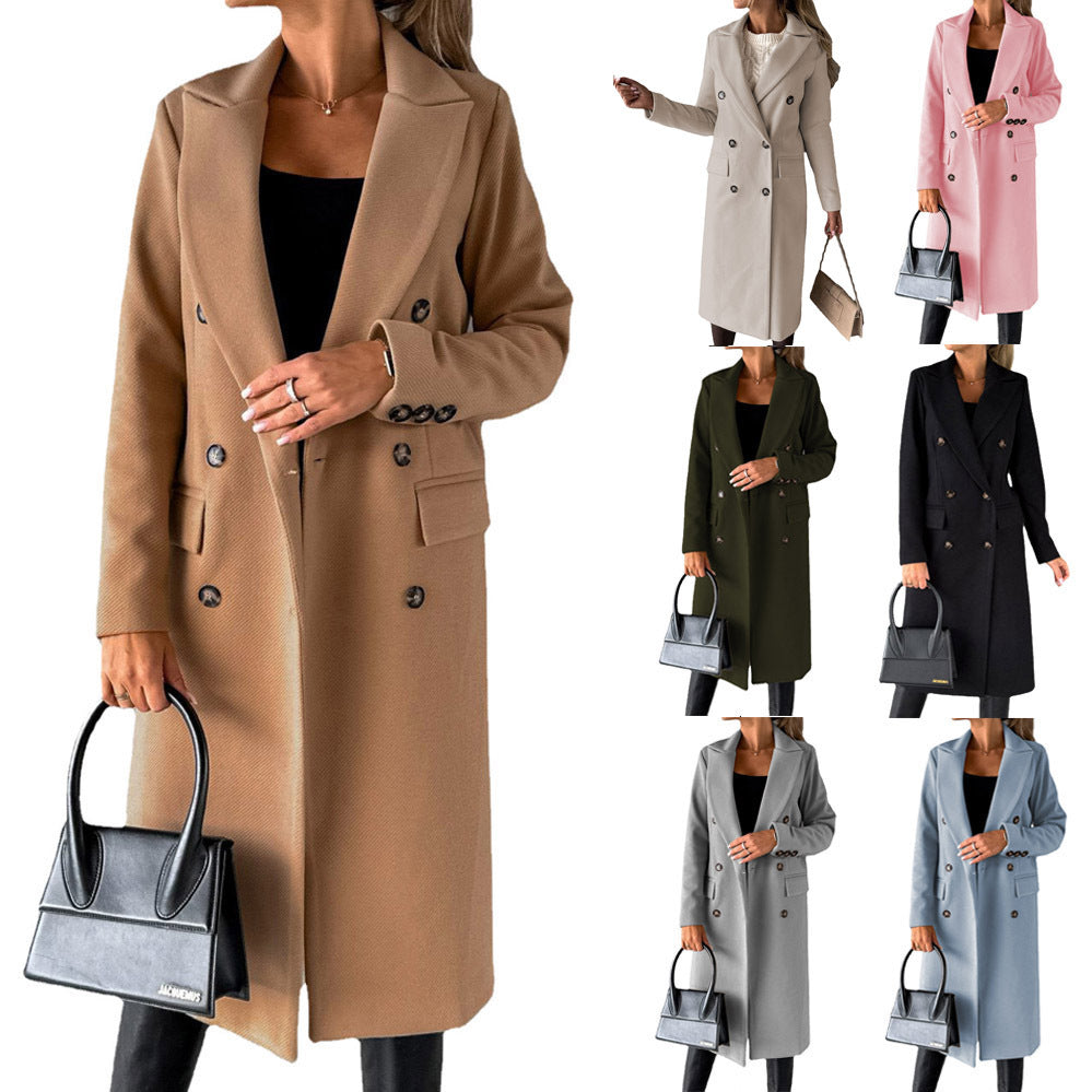 Damen eleganter Doppelreiher-Mantel mit modernem Schnitt und Taschen EB