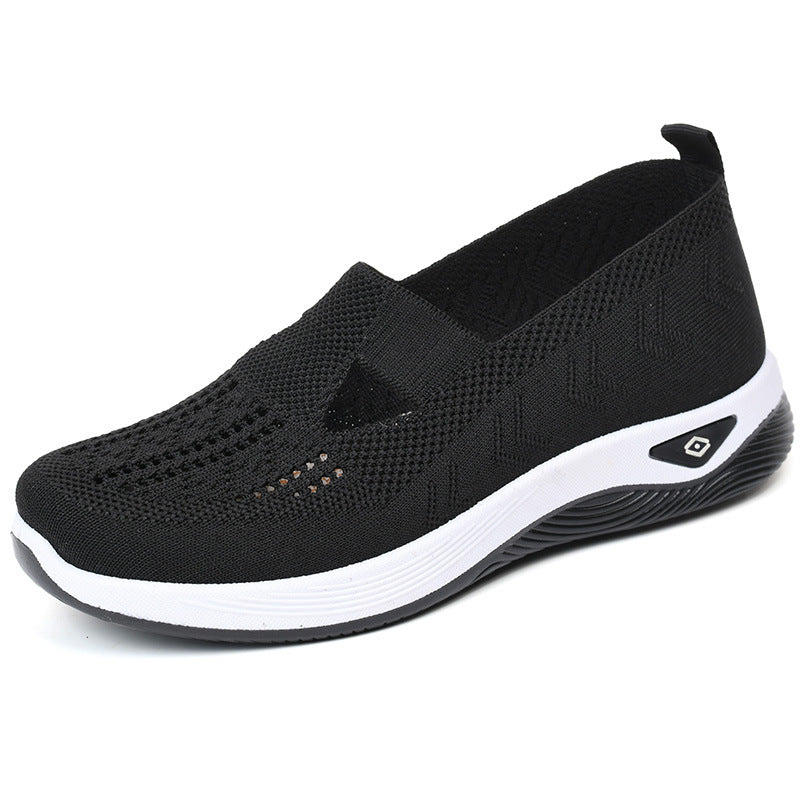 Damen Bequeme Slip-On Freizeitschuhe mit atmungsaktivem Strickoberteil EB