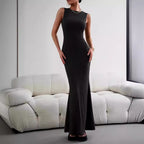 Damen elegantes Maxikleid mit innovativer Raffung und Taillengürtel EB