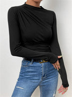 Damen Elegantes Longsleeve Shirt mit Raffungen EB