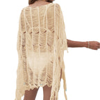 Damen eleganter transparenter Strandüberwurf mit Fransen EB