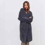 Damen Kapuzen-Strickmantel mit luxuriösem Flauschteil EB
