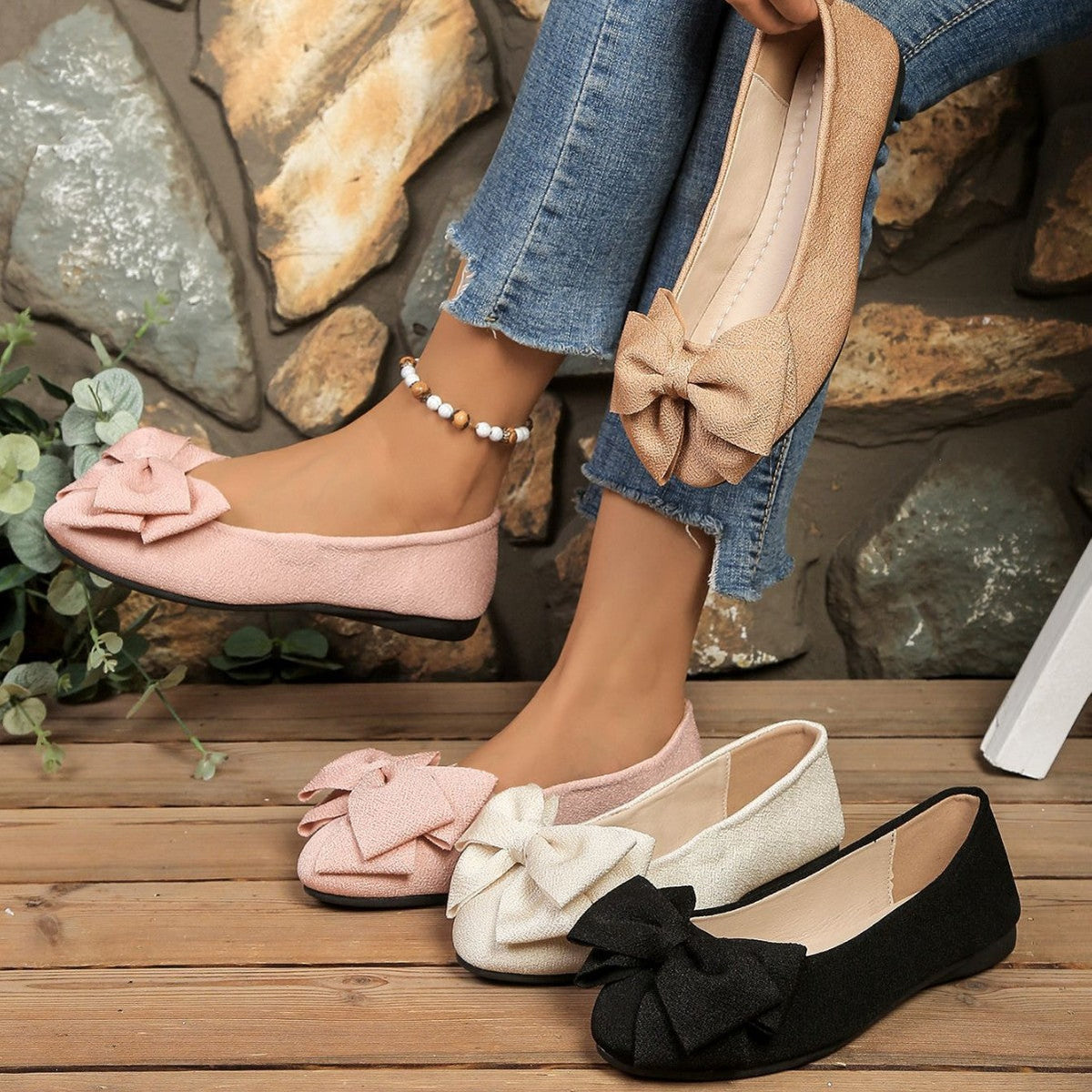 Damen Ballerinas mit stilvollem Schleifenakzent und elastischer Sohle EB