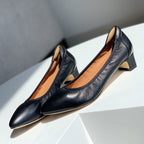 Damen Bequeme spitz zulaufende Ballerinas mit flexiblem Blockabsatz EB