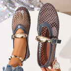 Damen Ballerinas mit modischem Netzdesign und dekorativem Riemchen EB
