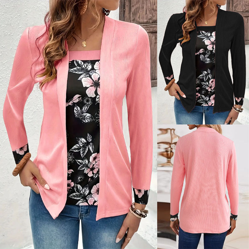 Damen Elegante und lässige Longjacke mit floralem Design EB