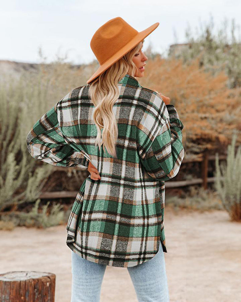 Damen Karierte Baumwolljacke im lässigen Oversized-Schnitt EB