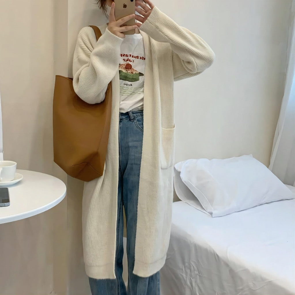 Damen Weicher Strickmantel mit großzügigen Taschen und weitem Schnitt EB