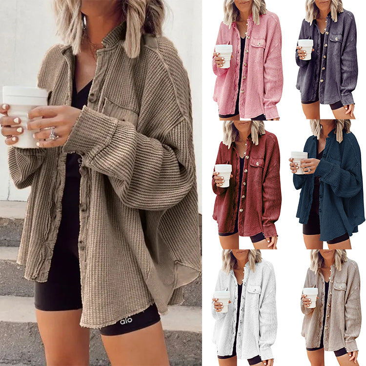 Damen Lässiges Overshirt mit Struktur und Druckknopfverschluss EB