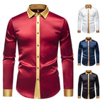 Herren Elegantes Langarmhemd mit Satin-Details EB