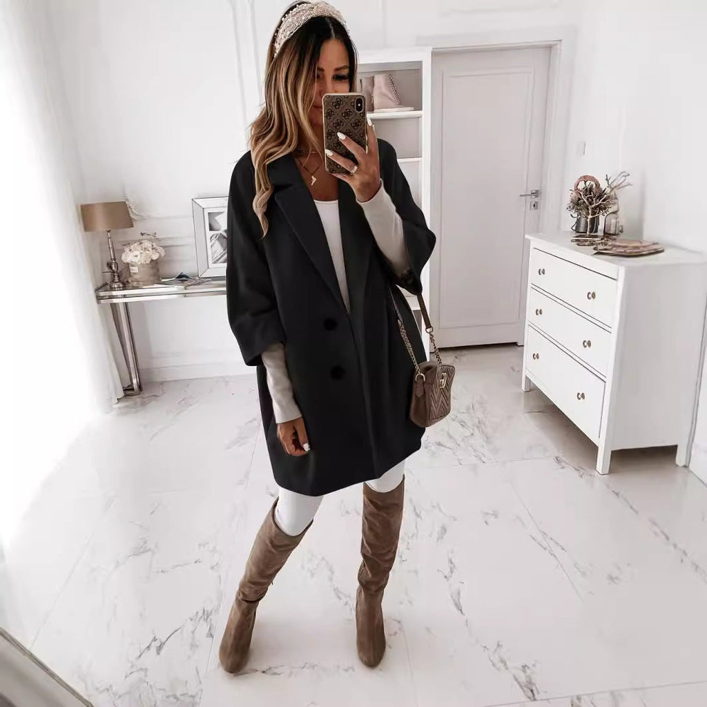 Damen lässiger Oversized-Mantel mit doppeltem Knopfverschluss EB