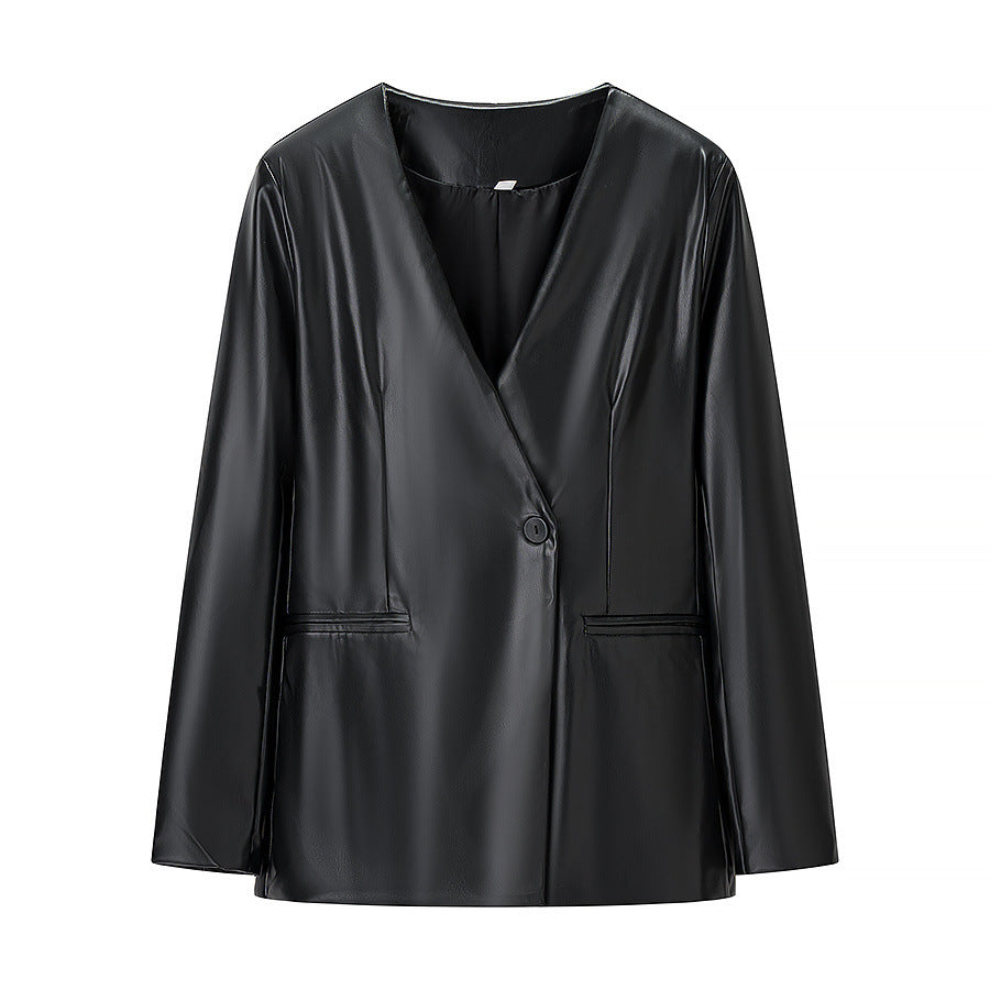 Damen elegante Kunstlederjacke EB