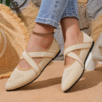 Damen Ballerinas mit modischer Kreuzband-Applikation und rutschfester Sohle EB