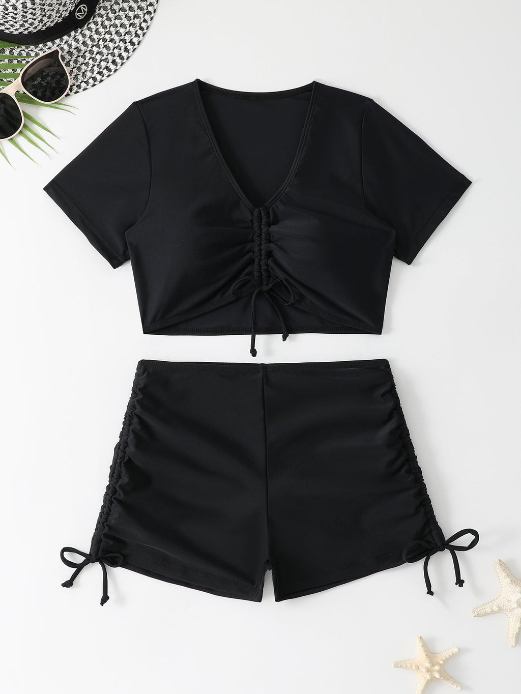 Damen Sportliches Crop-Top und Shorts-Set EB