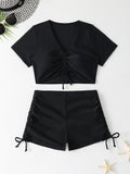 Damen Sportliches Crop-Top und Shorts-Set EB
