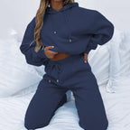 Damen nan Cropped Kapuzenjacke und High-Waist Jogginghose Set aus French Terry mit elastischem Bund EB