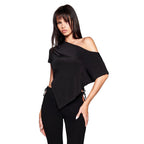 Damen asymmetrisches Kurzarm-T-Shirt mit auffälligem Streifenmuster und lässigem Schnitt EB