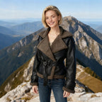 Damen Kunstlederjacke mit flauschigem Kragen und tailliertem Schnitt EB