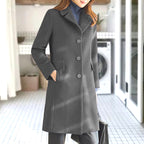 Damen eleganter Wollmantel mit klassischem Kragen und Taschen EB