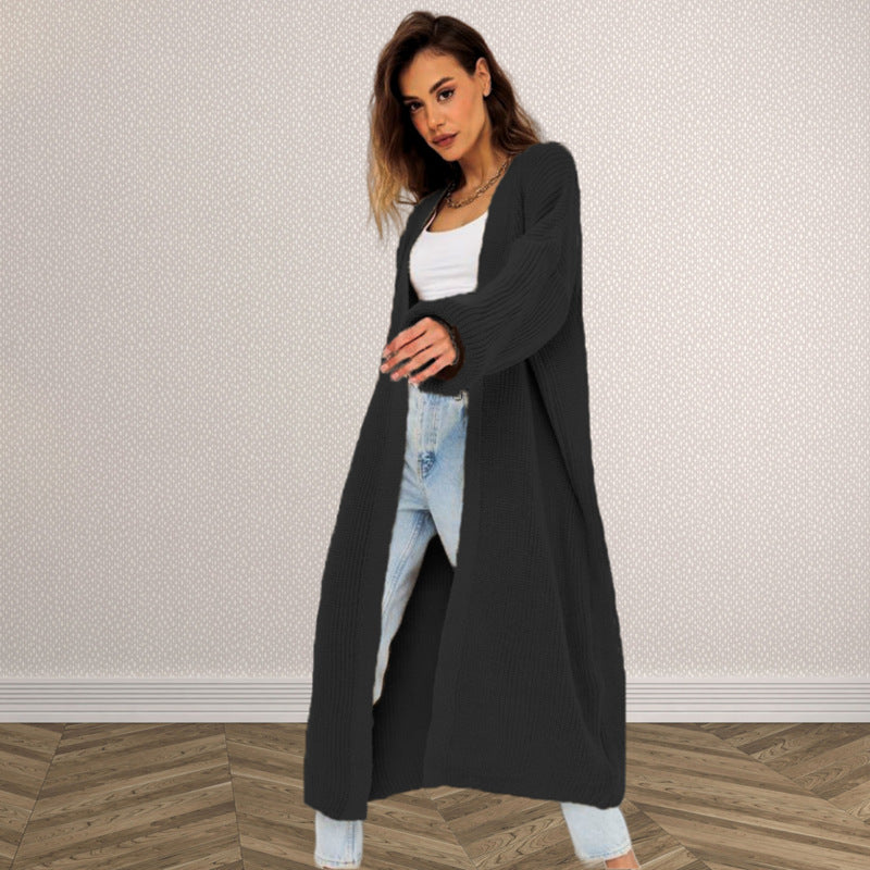 Damen Grober Strickmantel mit offenem Schnitt und tiefen Taschen EB