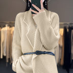 Damen Grobstrick Cardigan mit eleganten Revers und Taillengürtel EB