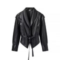 Damen Kunstlederjacke mit edlem Bindegürtel und raffinierten Schnürdetails EB
