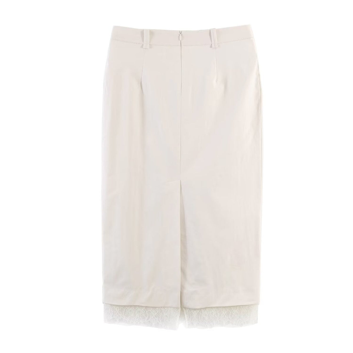 Damen eleganter Bleistiftrock mit transparentem Spitzenabschluss EB